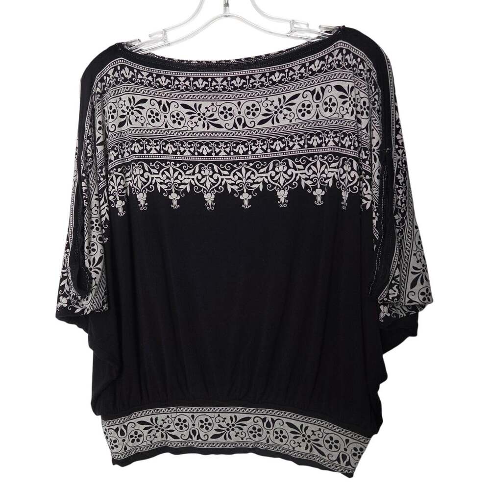 Vintage Sophie Max Black Floral Dolman Sleeves Oversized Blouse Top Size Small